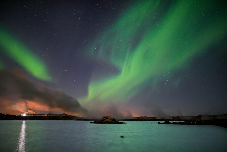 Northern Lights over a lake in Iceland
